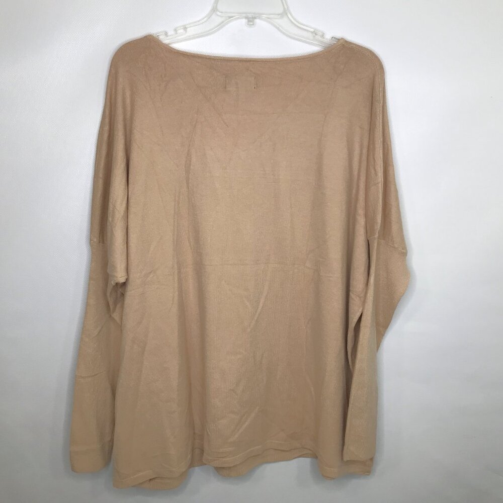Oversize V Neck Sweater Bishop Sleeve Khaki Tan Women Sz M - Picture 10 of 10
